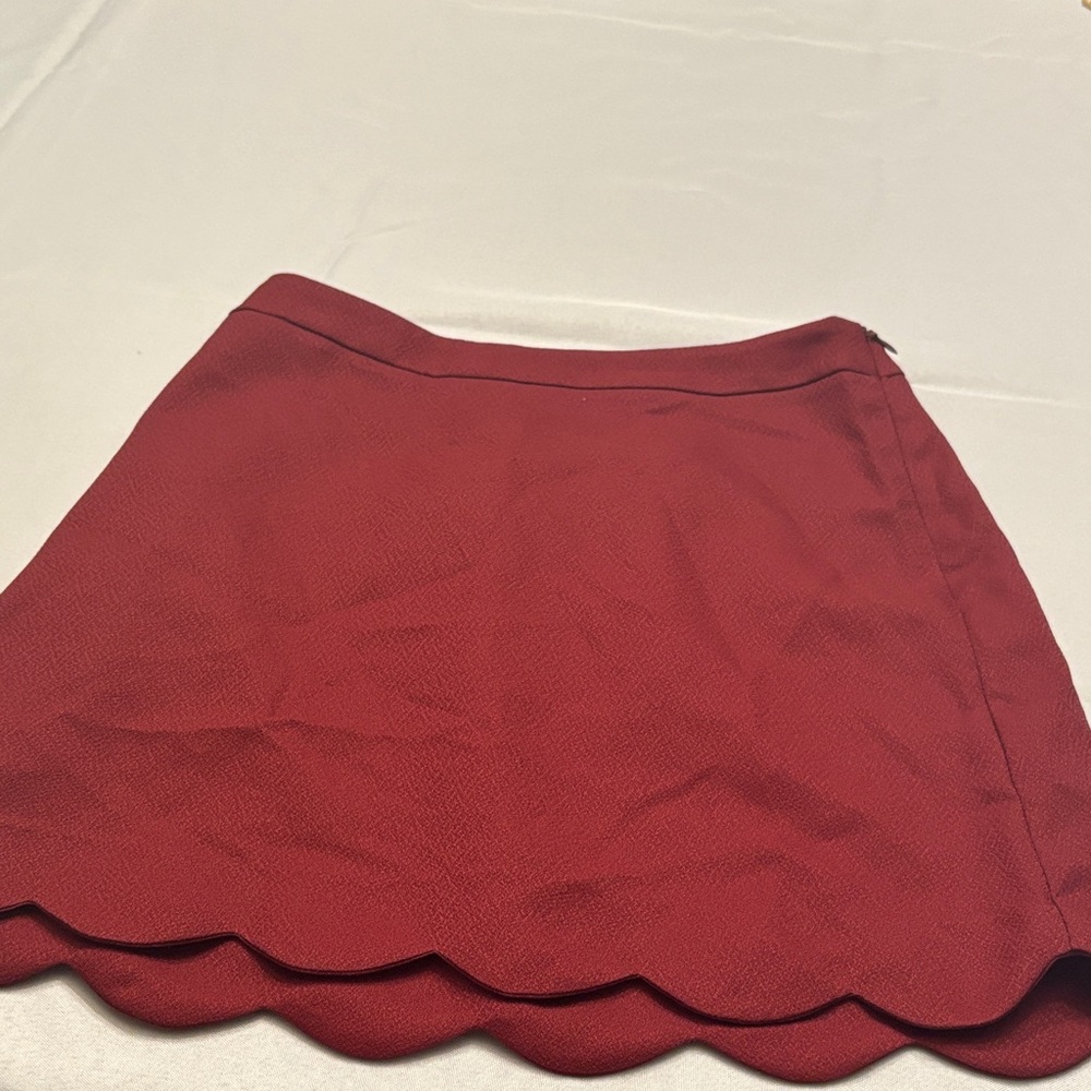 Elegant Red Scalloped Hem Skirt LUSH